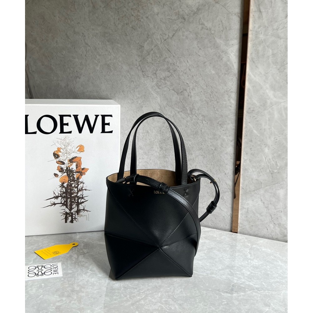 Loewe Mini Puzzle Fold Tote Bag in Black Calfskin LDBS244469