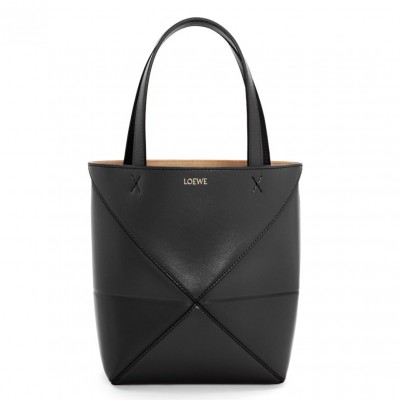 Loewe Mini Puzzle Fold Tote Bag in Black Calfskin LDBS244469