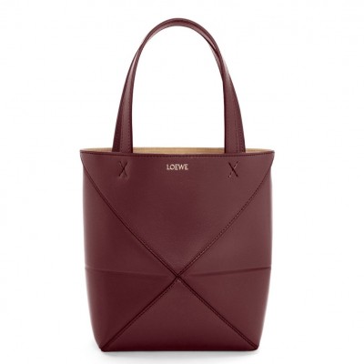 Loewe Mini Puzzle Fold Tote Bag in Bordeaux Calfskin LDBS244470