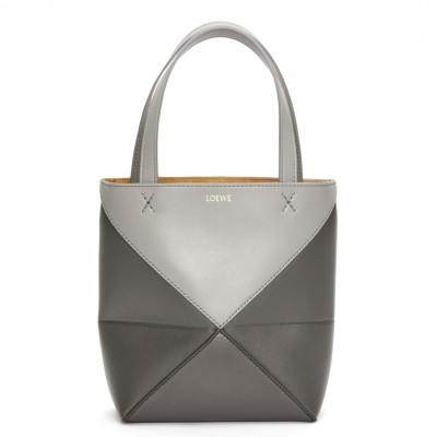 Loewe Mini Puzzle Fold Tote Bag in Grey/Dark Grey Calfskin LDBS244472