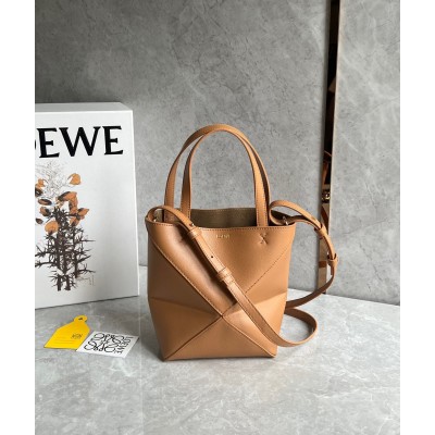 Loewe Mini Puzzle Fold Tote Bag in Tan Calfskin LDBS244473