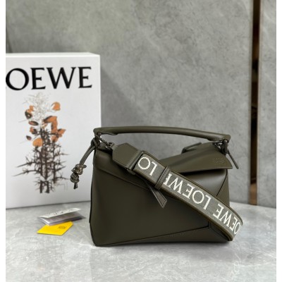 Loewe Puzzle Edge Small Bag In Khaki Green Satin Calfskin LDBS244481