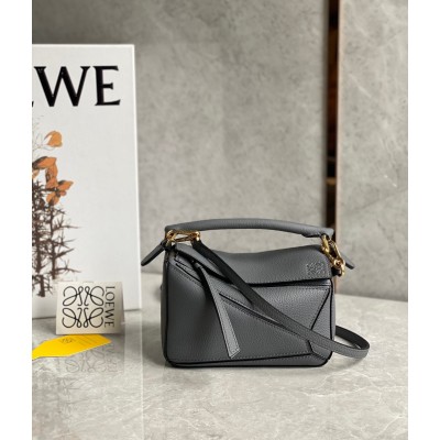 Loewe Puzzle Mini Bag In Asphalt Grey Grained Calfskin LDBS244487