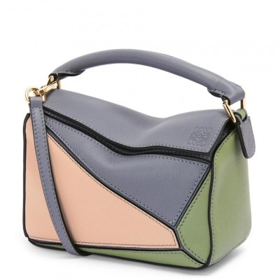 Loewe Puzzle Mini Bag In Asphalt Grey/Nude/Green Calfskin LDBS244488