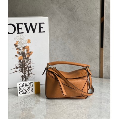 Loewe Puzzle Mini Bag In Brown Grained Calfskin LDBS244492