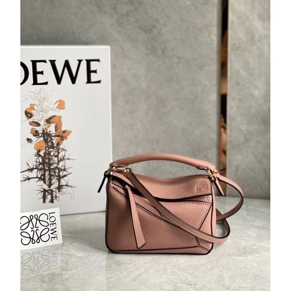 Loewe Puzzle Mini Bag In Dark Blush Grained Calfskin LDBS244493