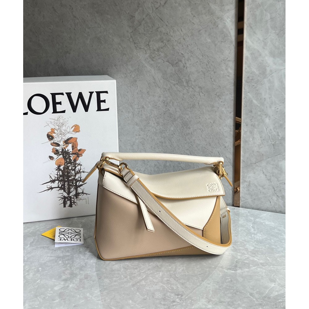 Loewe Puzzle Mini Bag in Multicolor Angora and Beige Calfskin LDBS244498