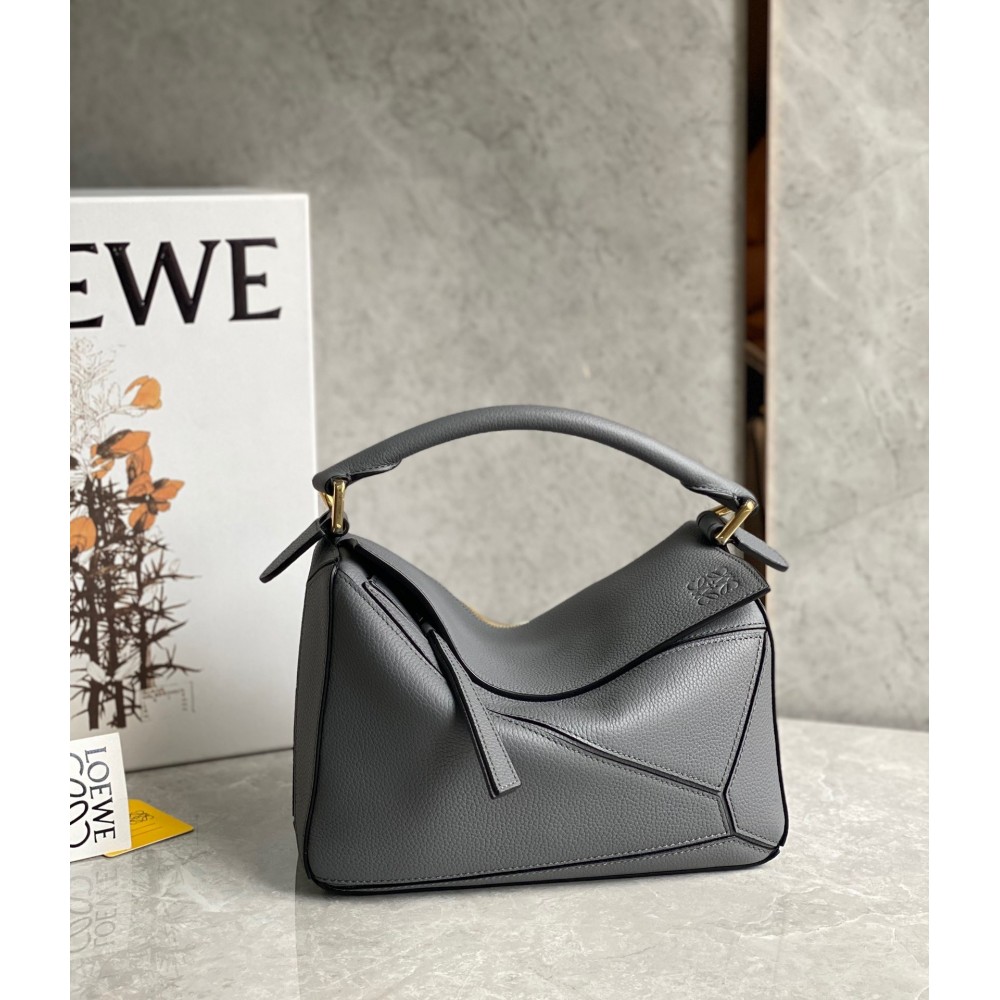 Loewe Puzzle Small Bag In Asphalt Grey Grained Leather LDBS244504