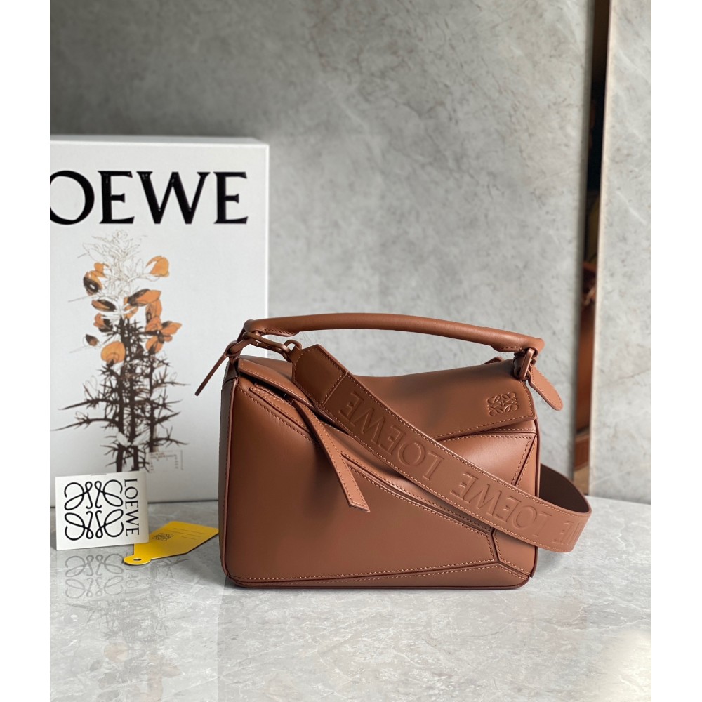 Loewe Puzzle Small Bag In Brown Satin Calfskin LDBS244508