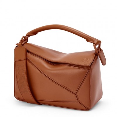 Loewe Puzzle Small Bag In Brown Satin Calfskin LDBS244508