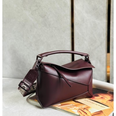 Loewe Puzzle Small Bag In Burgundy Satin Calfskin LDBS244509