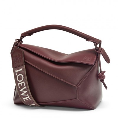 Loewe Puzzle Small Bag In Burgundy Satin Calfskin LDBS244509