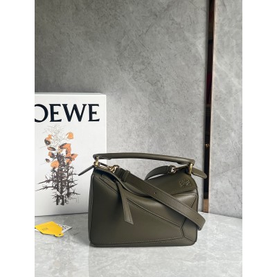 Loewe Puzzle Small Bag In Dark Green Classic Calfskin LDBS244510