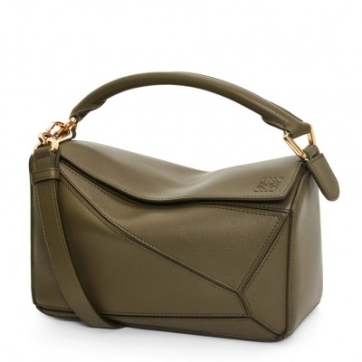 Loewe Puzzle Small Bag In Dark Green Classic Calfskin LDBS244510