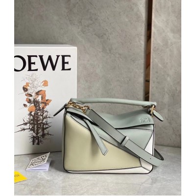 Loewe Puzzle Small Bag In Grey/Cream/White Calfskin LDBS244513