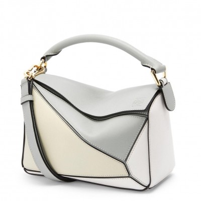 Loewe Puzzle Small Bag In Grey/Cream/White Calfskin LDBS244513