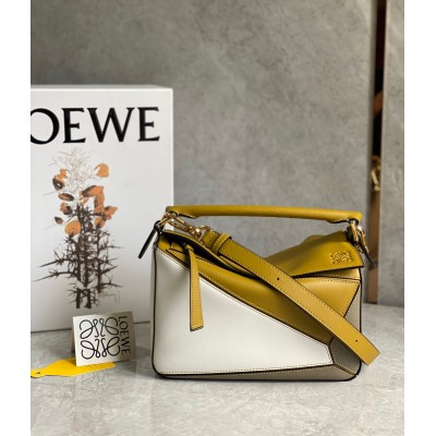 Loewe Puzzle Small Bag In Ochre/White/Taupe Calfskin LDBS244517