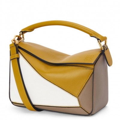 Loewe Puzzle Small Bag In Ochre/White/Taupe Calfskin LDBS244517