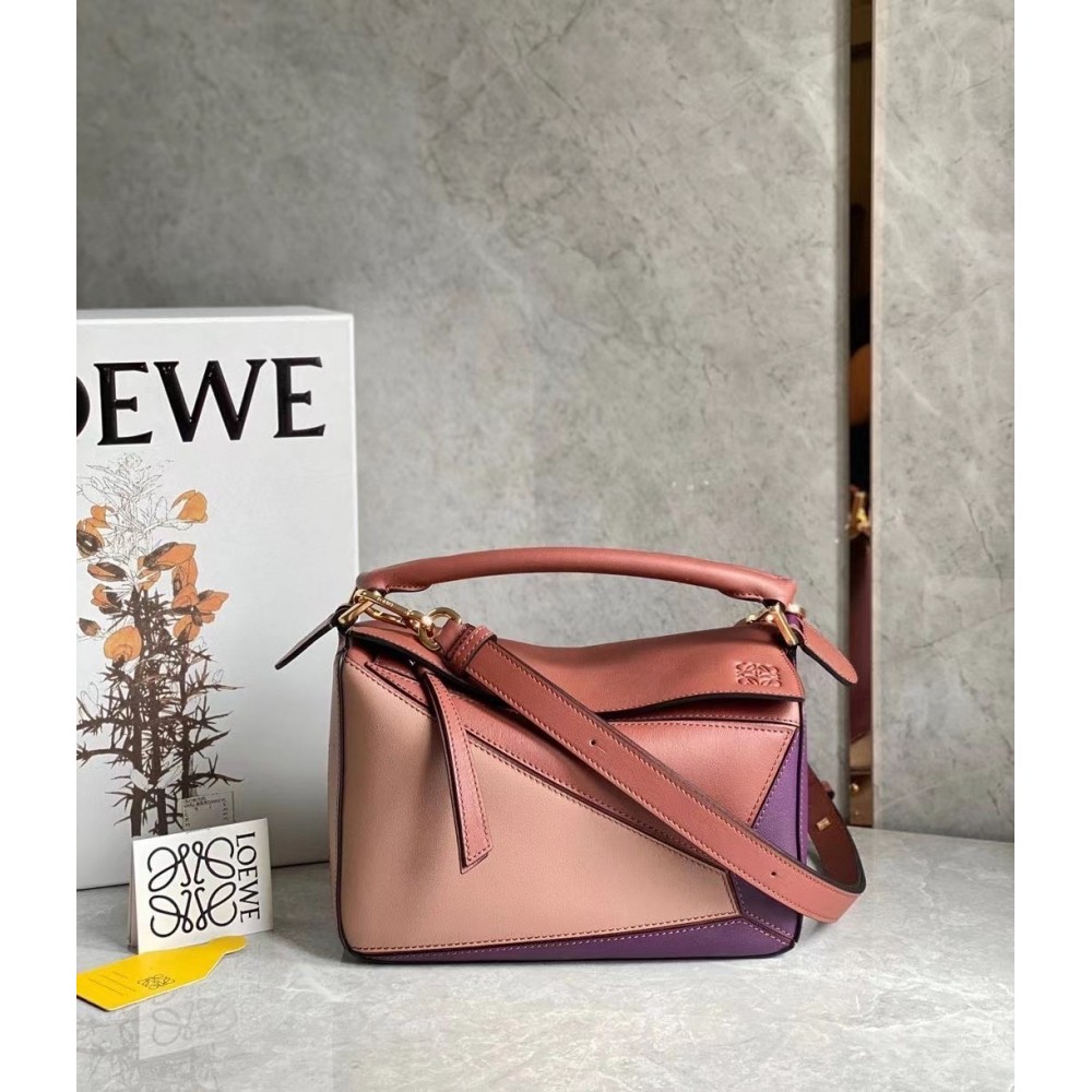 Loewe Puzzle Small Bag In Purple/Caramel/Blossom Calfskin LDBS244520