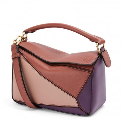 Loewe Puzzle Small Bag In Purple/Caramel/Blossom Calfskin LDBS244520