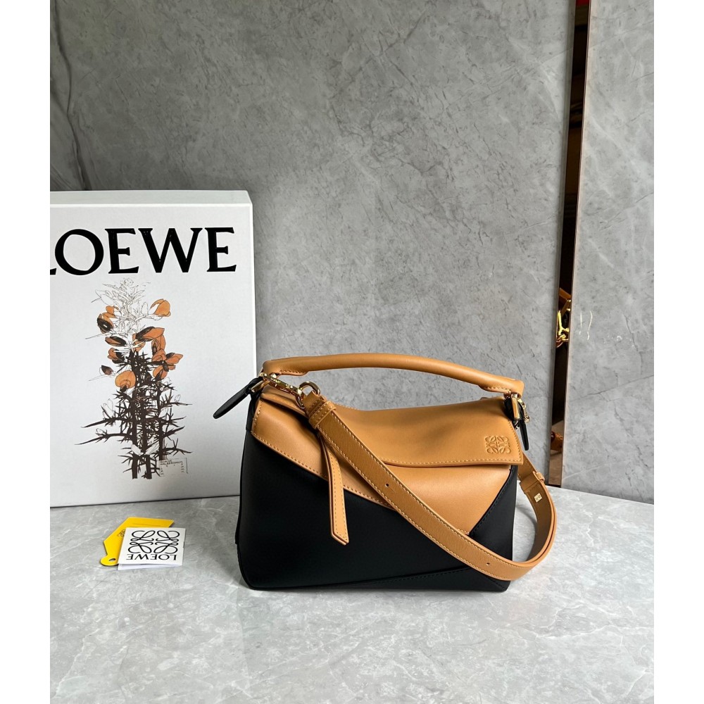 Loewe Puzzle Small Bag in Brown and Black Calfskin LDBS244507