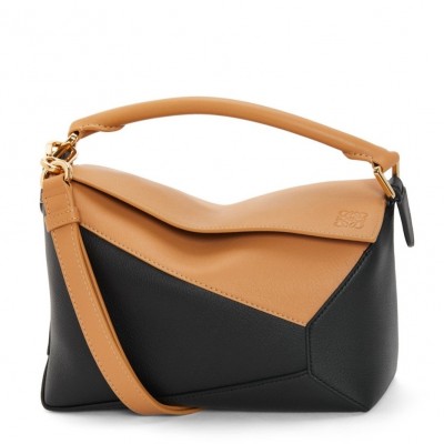 Loewe Puzzle Small Bag in Brown and Black Calfskin LDBS244507