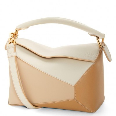 Loewe Puzzle Small Bag in Multicolor Angora and Beige Calfskin LDBS244514