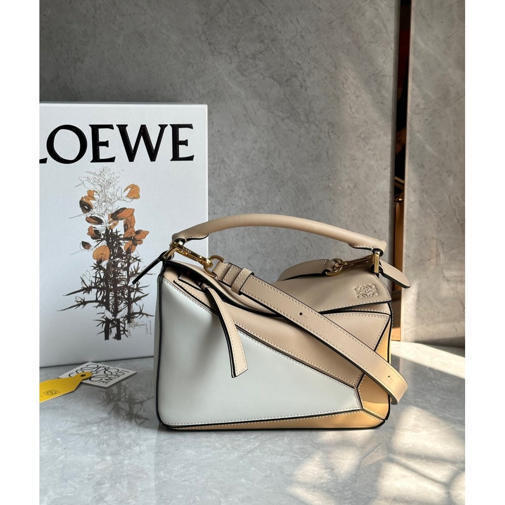 Loewe Puzzle Small Bag in Multicolour Warm Desert and White Calfskin LDBS244515