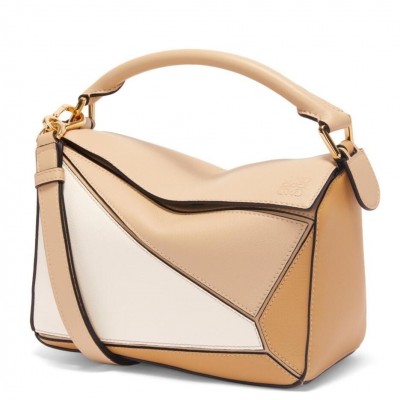 Loewe Puzzle Small Bag in Multicolour Warm Desert and White Calfskin LDBS244515