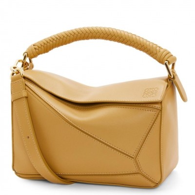 Loewe Puzzle Small Bag in Sahara Calfskin with Woven Handle LDBS244521