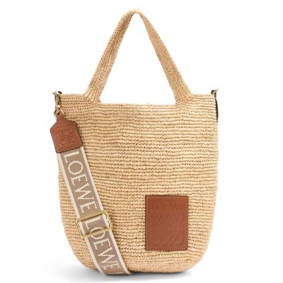 Loewe Slit Tote Bag in Raffia and Calfskin LDBS244524