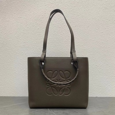 Loewe Small Anagram Tote In Taupe Grained Calfskin LDBS244534