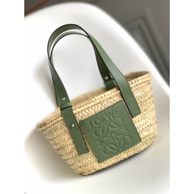 Loewe Small Basket Bag in Raffia and Rosemary Calfskin LDBS244543