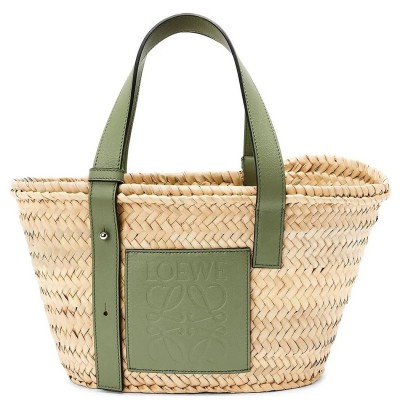 Loewe Small Basket Bag in Raffia and Rosemary Calfskin LDBS244543