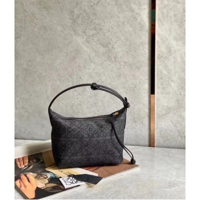 Loewe Small Cubi Hobo Bag in Black Anagram Jacquard LDBS244547