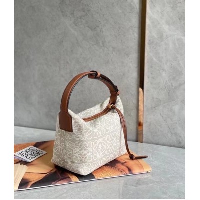 Loewe Small Cubi Hobo Bag in Ecru Anagram Jacquard LDBS244548