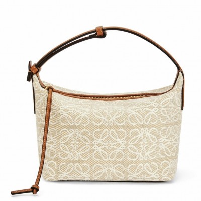 Loewe Small Cubi Hobo Bag in Ecru Anagram Jacquard LDBS244548