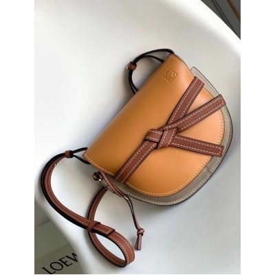 Loewe Small Gate Bag In Amber/Grey Soft Calfskin LDBS244552