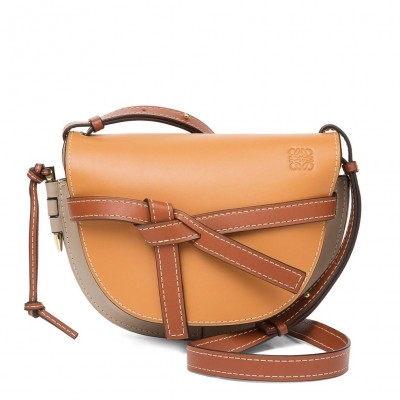 Loewe Small Gate Bag In Amber/Grey Soft Calfskin LDBS244552