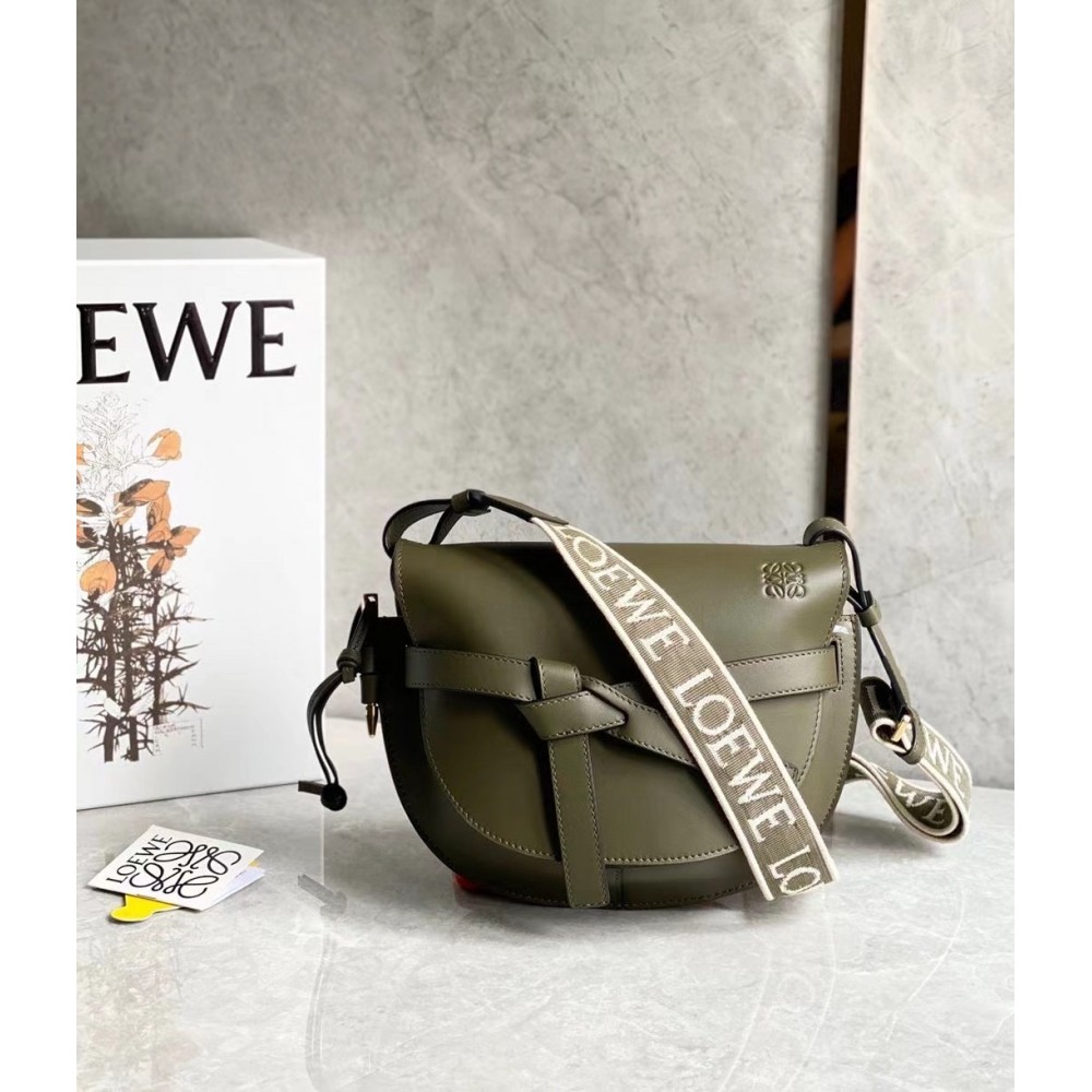 Loewe Small Gate Bag In Green Calfskin and Jacquard LDBS244555