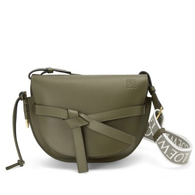 Loewe Small Gate Bag In Green Calfskin and Jacquard LDBS244555