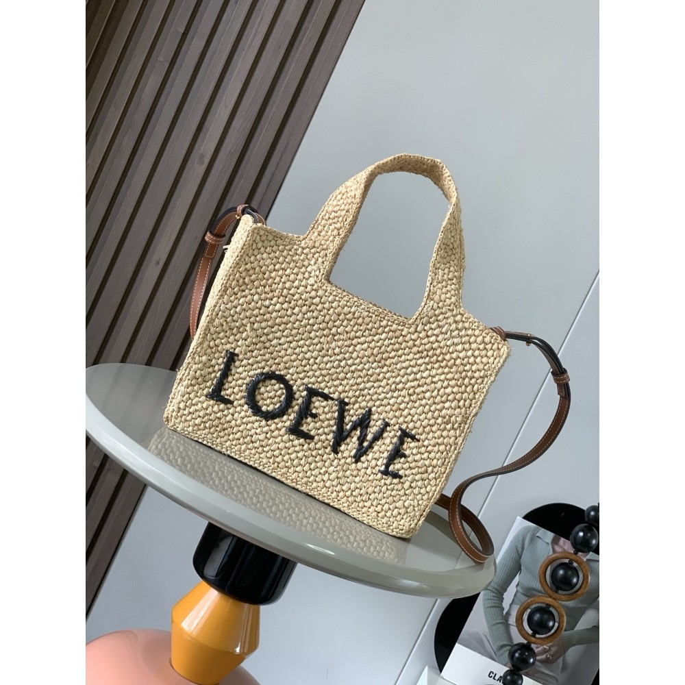 Loewe Small LOEWE Font Tote in Natural Raffia LDBS244558