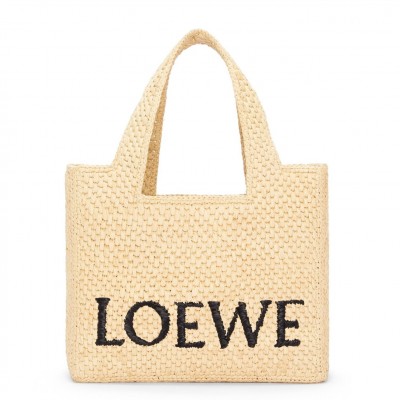 Loewe Small LOEWE Font Tote in Natural Raffia LDBS244558