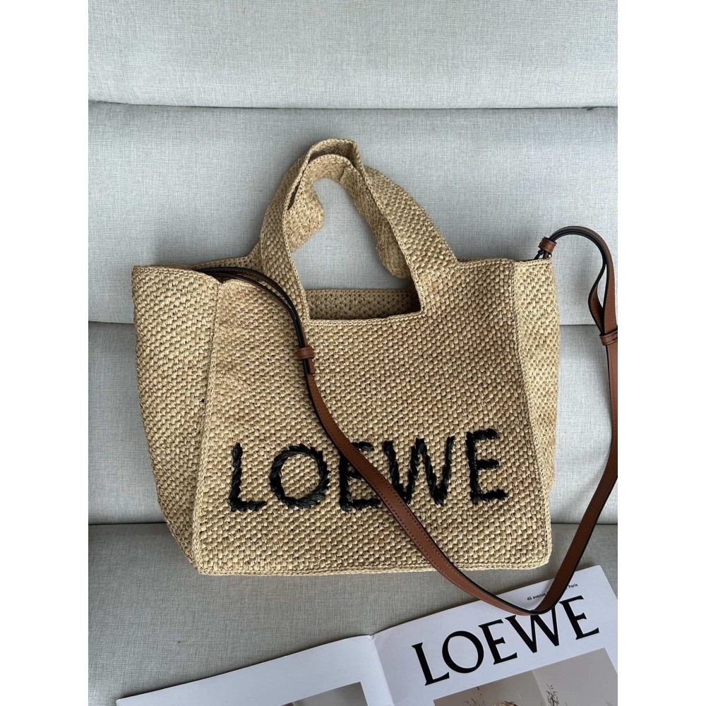 Loewe Small LOEWE Font Tote in Natural Raffia LDBS244559