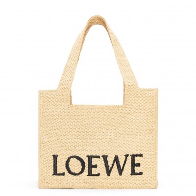 Loewe Small LOEWE Font Tote in Natural Raffia LDBS244559