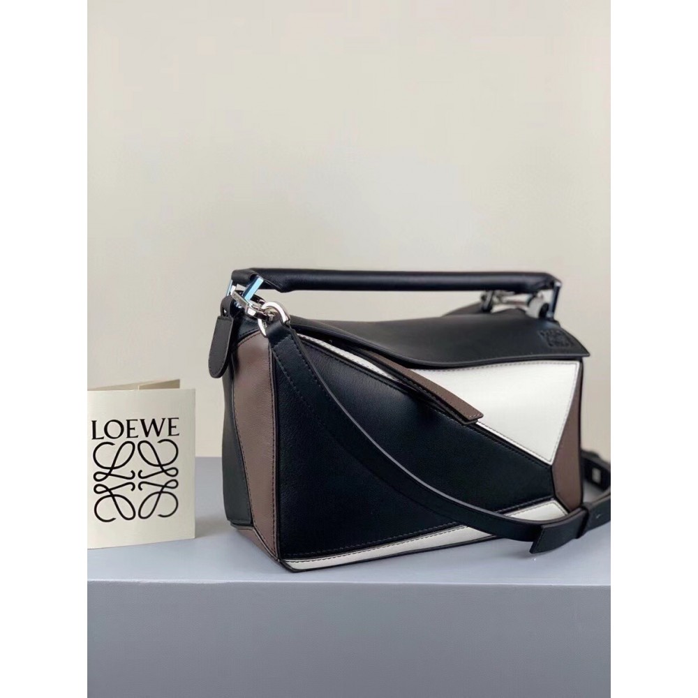 Loewe Small Puzzle Bag In Black/Taupe/White Calfskin LDBS244561