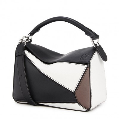 Loewe Small Puzzle Bag In Black/Taupe/White Calfskin LDBS244561