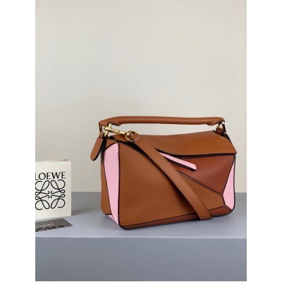 Loewe Small Puzzle Bag In Brown/Pink/Camel Calfskin LDBS244565