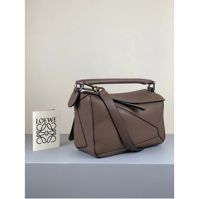 Loewe Small Puzzle Bag In Dark Taupe Grained Calfskin LDBS244567