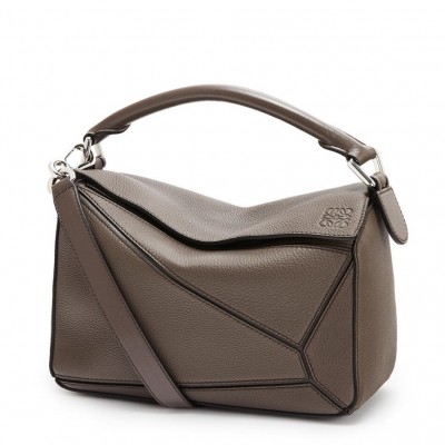 Loewe Small Puzzle Bag In Dark Taupe Grained Calfskin LDBS244567